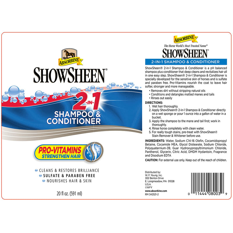 [Australia - AusPower] - Absorbine ShowSheen 2-in-1 Shampoo & Conditioner, Sulfate and Paraben-Free, 20oz 