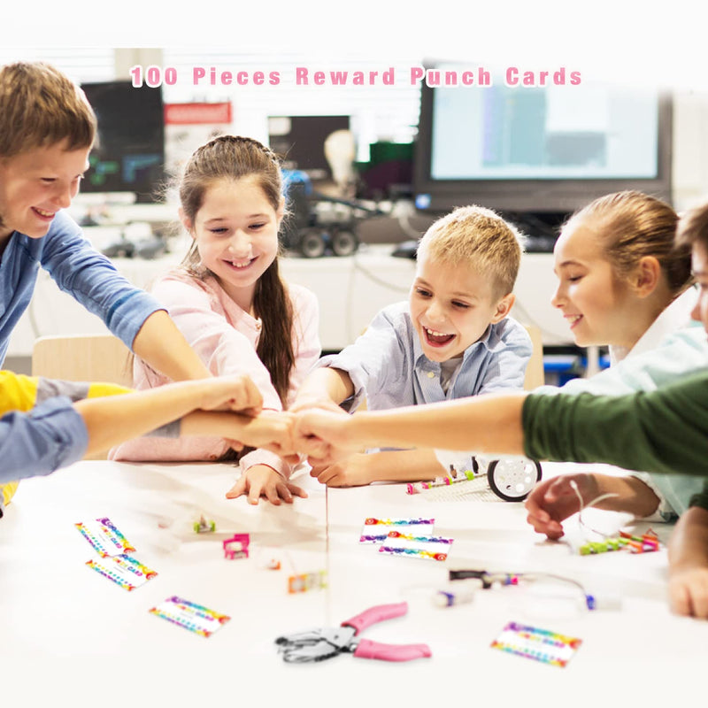 [Australia - AusPower] - 100 Pieces Punch Cards, Incentive Loyalty Reward Card Student Awards Loyalty Cards with Handheld Punch Kit, Single-Hole Paper Puncher for Business, Classroom, Kids Behavior, Students, Teachers 