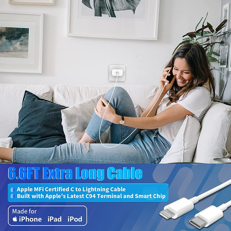 [Australia - AusPower] - [Apple MFi Certified] iPhone Fast Charger, esbeecables 2 Pack 20W PD USB C Power Wall Charger Travel Plug with 6FT Type C to Lightning Quick Charge Sync Cord for iPhone 13/12/11/XS/XR/X 8/iPad/AirPods 