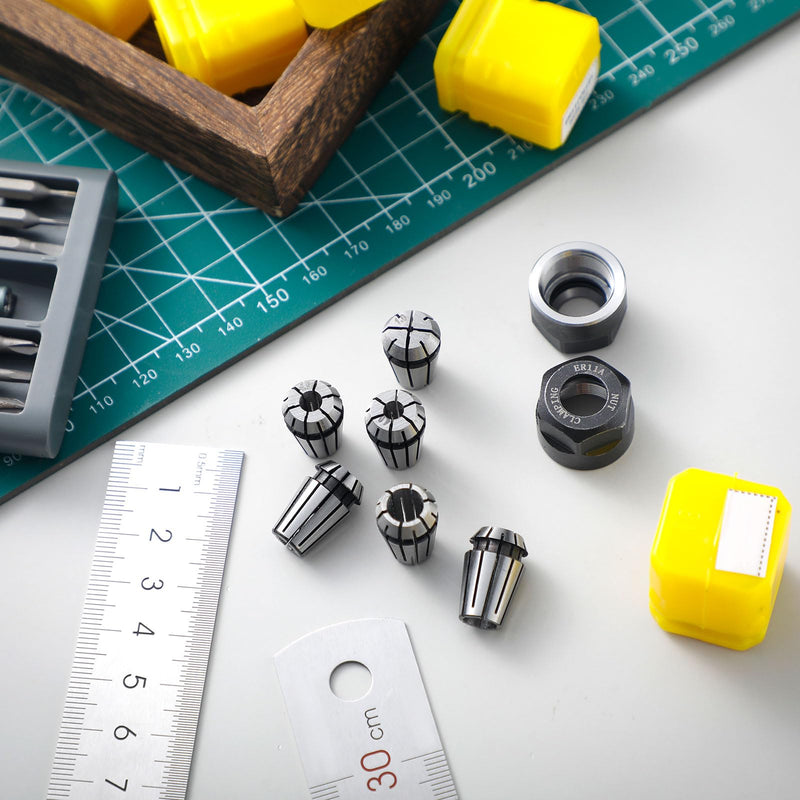 [Australia - AusPower] - Yaocom 19 Pcs ER11 Spring Collet Set Er11 A M14 Thread Collet Clamping Nuts ER11 Precision Spring Collet Set for CNC Engraving Milling Lathe Chuck Tool, 1.0mm-7.0mm and 1/4, 1/8 