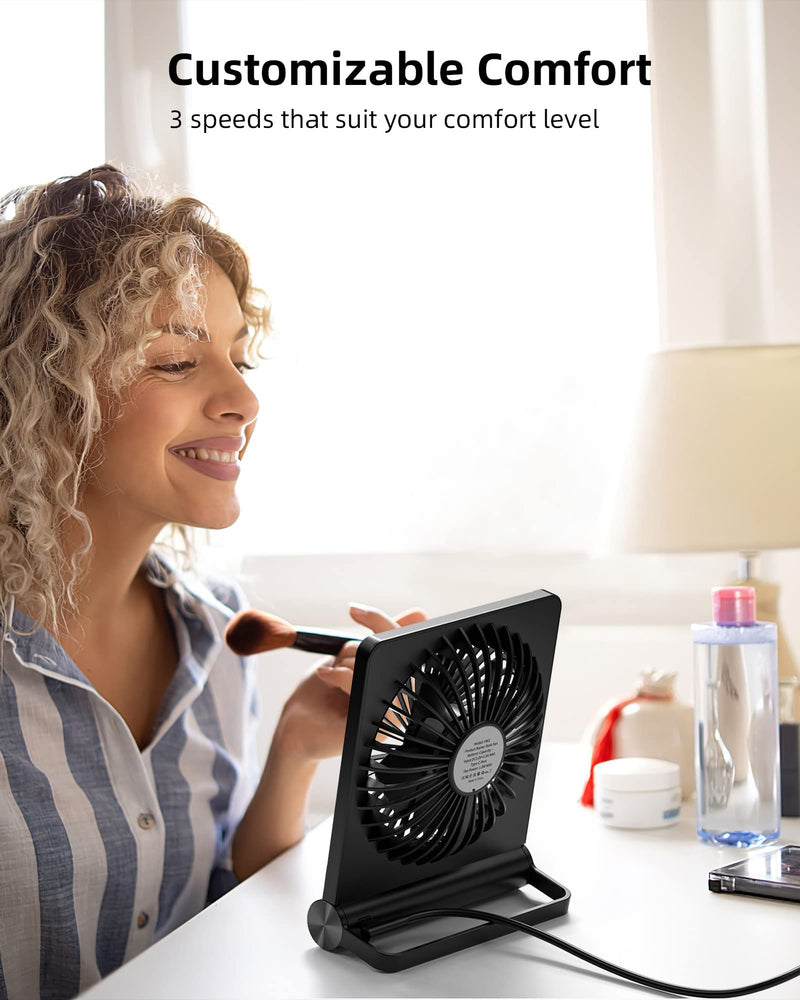 [Australia - AusPower] - Koonie USB Fan, Strong Wind Ultra Quiet Small Desk Fan 180° Tilt Folding 3 Speeds Adjustable USB-C Powered Personal Fan for Home Office Desktop Black 5.71×1.48×6.89 inch 