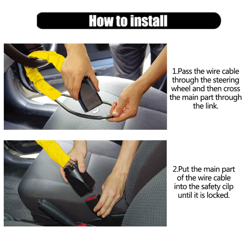 [Australia - AusPower] - Steering Wheel Lock Seat Belt Lock Security Vehicle Seatbelt Lock Anti-Theft Handbag Lock Fit Most Cars SUV Yellow 2 Keys 