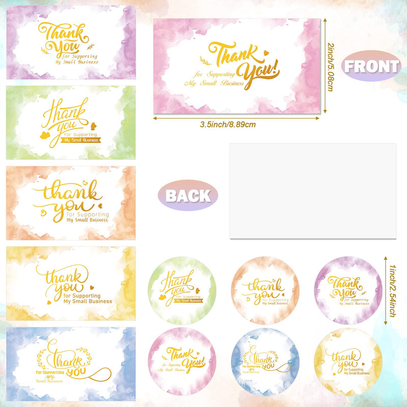 [Australia - AusPower] - 1120 Pieces Watercolor and Gold Foil Thank You Cards and Stickers Set Watercolor Thank You for Supporting My Small Business Cards Colorful Custom Business Cards for Online Retail Shop Package Inserts 