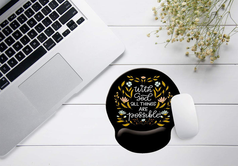 [Australia - AusPower] - Motivational and Inspirational Quote Wrist Protection Mouse Pad , with God All Things are Possible Bible Verse Scripture Quotes Religions Art 