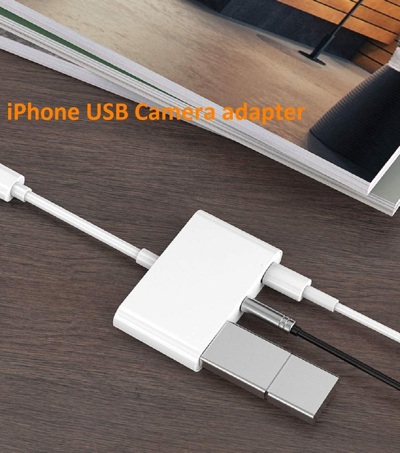 [Australia - AusPower] - USB to iPhone/iPad Adapter,[Apple MFi Certified] iPhone USB Camera Female OTG Adapter with 3.5mm Aux Jack and Lightning Charging Port for iPhone 13 12 11 X 8 7 6,Support USB Flash Drive,MIDI Keyboard 