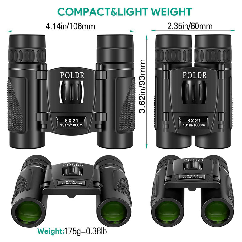 [Australia - AusPower] - POLDR 8x21 Small Compact Lightweight Binoculars for Adults Kids Bird Watching Traveling Sightseeing.Mini Pocket Folding Binoculars for Concert Theater Opera Black 