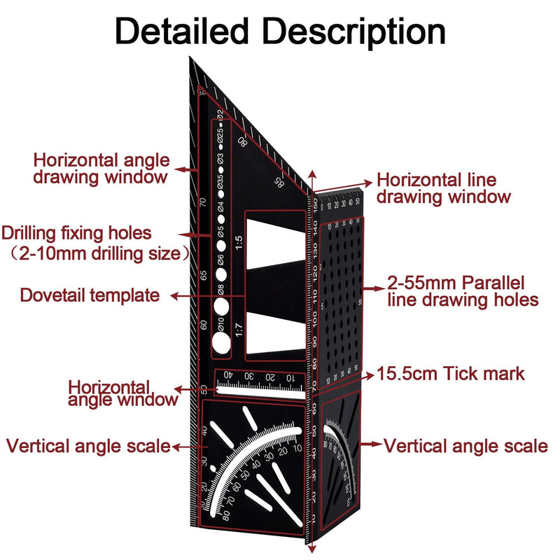 [Australia - AusPower] - Aweohtle Aluminum Alloy Woodworking Square, 3D Mitre Angle Measuring Tool, 45/90 Degree Woodworking Saddle Layout Square for Engineer, Carpenters, Woodworking Gifts 
