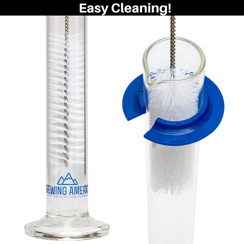 [Australia - AusPower] - Glass Hydrometer Test Tube Jar & Cylinder Brush - Narrow Flask for Alcohol Testing Moonshine, Homebrew Beer, Home Wine Making Kits, Borosilicate Glass 3.3 