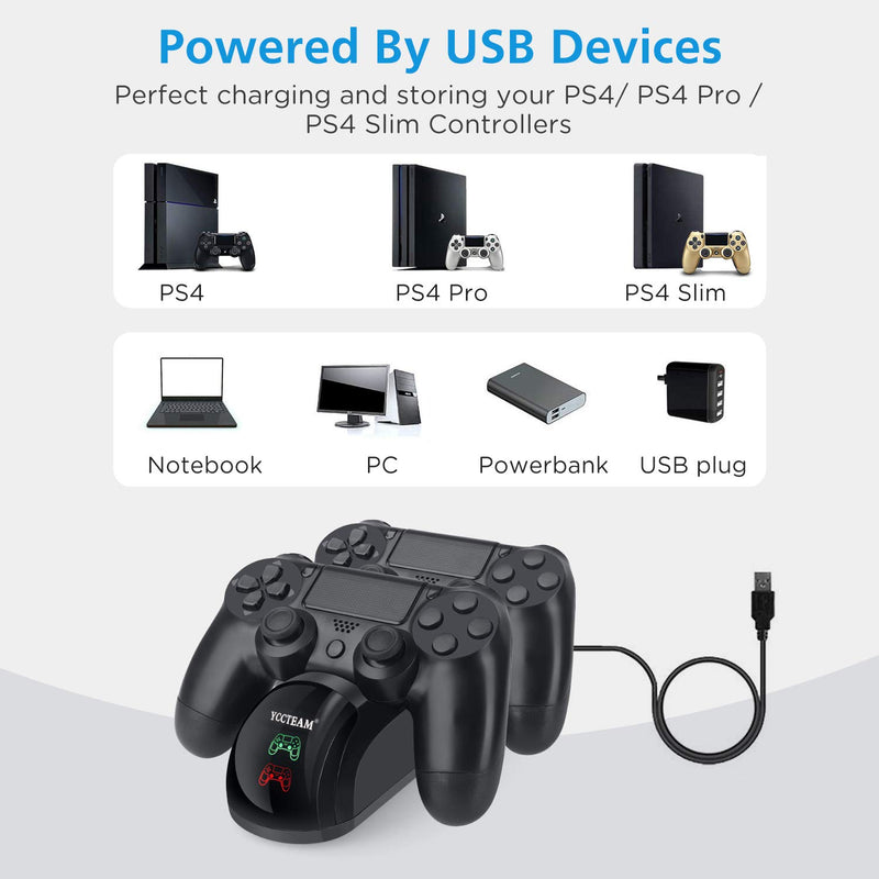 [Australia - AusPower] - PS4 Controller Charger, Upgraded Fast-Charging Port Docking Station Stand for PS4/PS4 Slim/PS4 Pro Controller, Black 