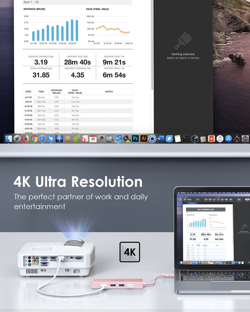 [Australia - AusPower] - LENTION USB C Hub with Gigabit Ethernet Adapter, 4K HDMI, 3 USB 3.0 Dongle for 2022-2016 MacBook Pro 13/14/15/16, New Mac Air & Surface, Chromebook, More, Stable Driver Certified (CB-C25, Rose Gold) 