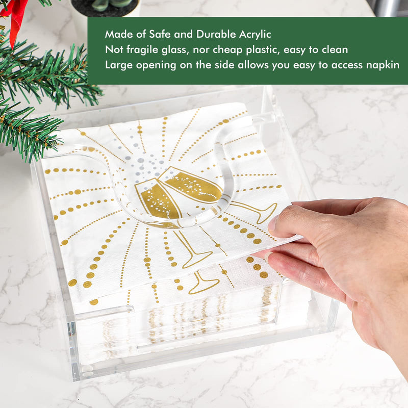 [Australia - AusPower] - Kamehame Napkin Holder Clear Acrylic Lunch Napkin Dispenser Square Beverage Cocktail Napkin Caddy Craft Acrylic Napkin Tray for Dining Table Kitchen Counter Restaurant Buffet Bathroom Vanity(7"x7") 7"x7" Napkin Holder 
