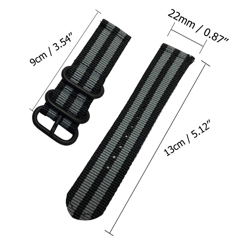 [Australia - AusPower] - 20mm Universal Ballistic Watch Band, CNYMANY Nylon Canvas Woven Loop Replacement Strap Wristband Buckle Fastener Adjustable Closure for Smart-Watch Sport Fitness Tracker - Black+Grey Black+Gray 20mm 