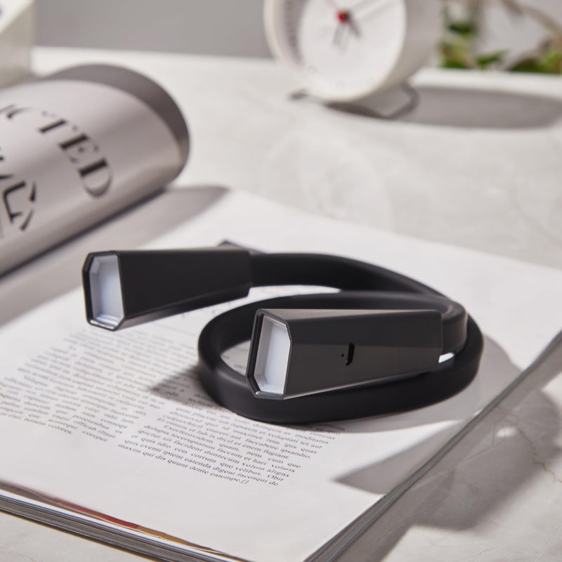 [Australia - AusPower] - RADIXIUM Black LED Neck Reading Light, Multifuntion Book Light for Reading in Bed and Camping, 4 Brightness Levels, Bendable Arms, Rechargeable, Long Lasting, Comfortable & Lightweight, Soft as Skin 