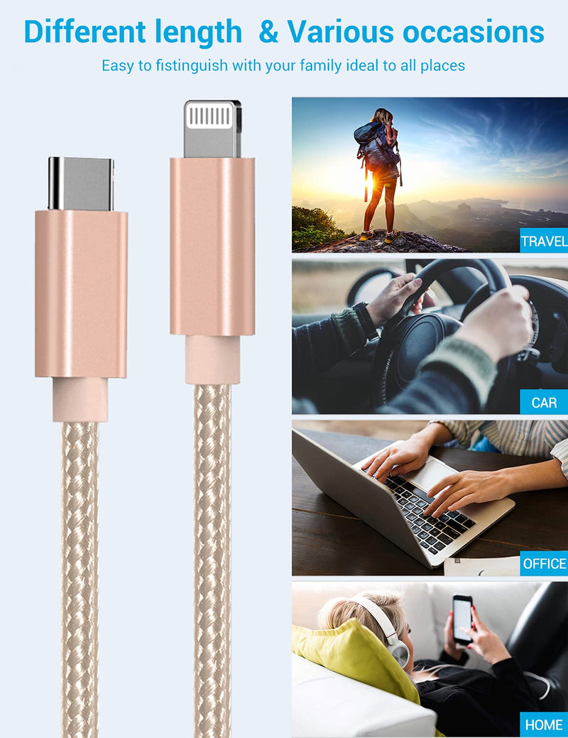 [Australia - AusPower] - Marchpowe USB C to Lightning Cable - MFi Certified iPhone 13 Fast Charger Cord 3/6/10ft Charging Cable Compatible with iPhone 13 12 Pro Max Mini 11 X XS XR 8 Plus -Gold Gold 3Pack 3/6/10ft 