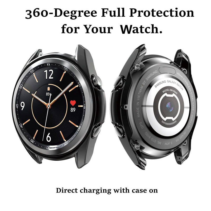 [Australia - AusPower] - 【3 Pack】 Compatible with Samsung Galaxy Watch 3 Case 41mm/45mm Hard PC Bumper Case Frame Protector for Samsung Galaxy Watch 3 Accessories (Clear+Black+Silver, 41mm) Clear+Black+Silver 
