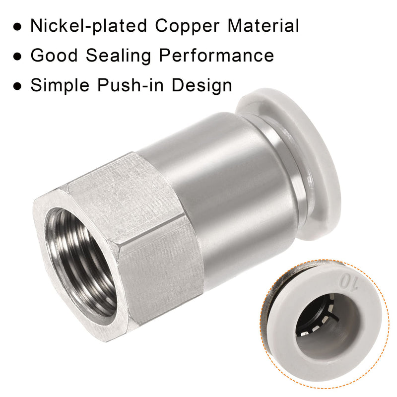 [Australia - AusPower] - MECCANIXITY Push to Connect Fittings 1/4PT Female Thread Fit 10mm Tube OD Nickel-Plated Copper Straight Union Fitting, Pack of 4 