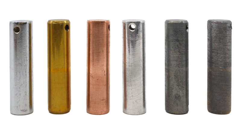 [Australia - AusPower] - 6pc Specific Heat Metal Cylinders Set - Copper, Lead, Brass, Zinc, Iron & Aluminum - Includes Wooden Storage Block - for Specific Heat, Specific Gravity & Density Experimentation - Eisco Labs 