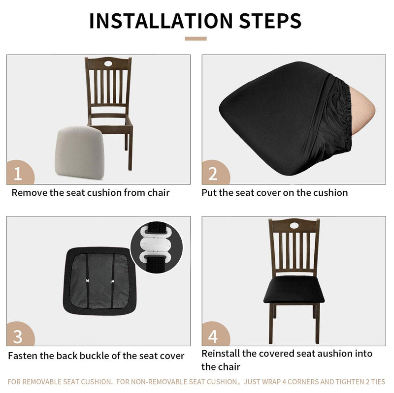 [Australia - AusPower] - Gute Chair Seat Covers, Dining Room Chair Seat Covers with Ties, Stretch Solid Chair Covers Protectors for Dining Room Kitchen Chairs (Set of 4, Black) Solid - 4PCS 