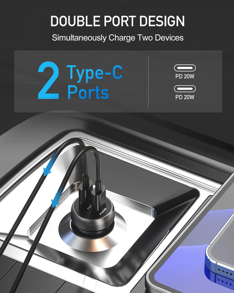 [Australia - AusPower] - Dual USB C Car Charger, 40W Phone 13 Car Charger, USB C Cell Phone Automobile Charger PD 3.0 2-Port(20W Max Each) Type C Car Adapter for iPhone 13/12/11, iPad, Galaxy S21/S20/Note20, Pixel 6/5/5a Black 