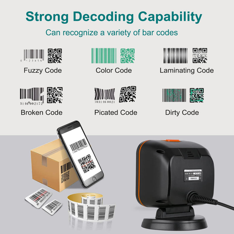 [Australia - AusPower] - 1D 2D QR Desktop Barcode Scanner, Omnidirectional Hands-Free Automatic USB Wired Barcode Scanner for pos System, Super Wide Scan Window Scanner Work with for POS PC Supermarket Bookstore Retail Mall 