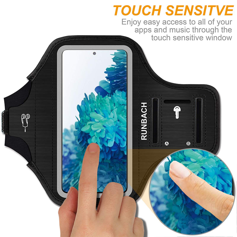 [Australia - AusPower] - Runbach Water Resistant Running Armband for Samsung Galaxy S20 FE/S20+/S10+/S10 Lite/S9+/S8+,Galaxy A60/A51/A50/A32/A30/A20/A11/A10/A8S,with Fingerprint Touch,Adjustable Strap and Card Slot(Black) Black 