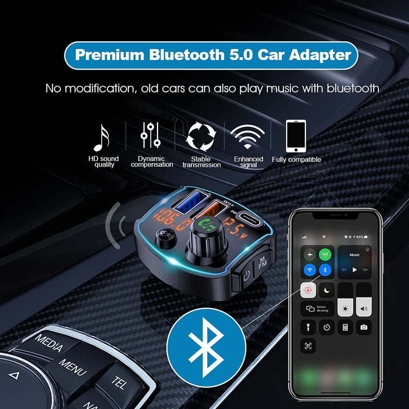 [Australia - AusPower] - Bluetooth FM Transmitter for Car Adapter, 41W PD3.0 and QC3.0 Fast Charging U Disk Player Included 32G Flash Drive Hands-Free Calling Bluetooth 5.0 Music Play Mode Dual Screen Display 
