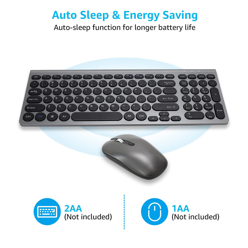 [Australia - AusPower] - MEANHIGH Wireless Keyboard and Mouse Combo, 2.4G Cordless Mouse and Keyboard Set with Numeric Keypad, Ultra-Slim, Compact, Quiet, Full Size for Windows, Mac, Computer, Desktop, PC, Notebook, Laptop Grey 