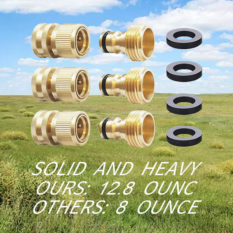 [Australia - AusPower] - HQMPC Garden Hose Quick Connect Solid Brass Quick Connector Garden Hose Fitting Water Hose Connectors 3/4 inch GHT (3 SETS) 3 Sets 