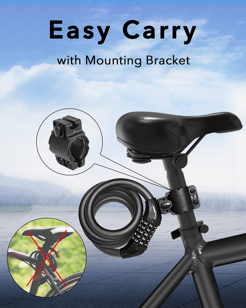 [Australia - AusPower] - KEYSTP Bike Lock Cable, Up to 15mm Thicker Steel Cable, High Security 5-Digit Resettable Combination Bicycle Lock Anti-Theft, Scooter Lock with Mounting Bracket for Bikes and Scooters（Without Key) 