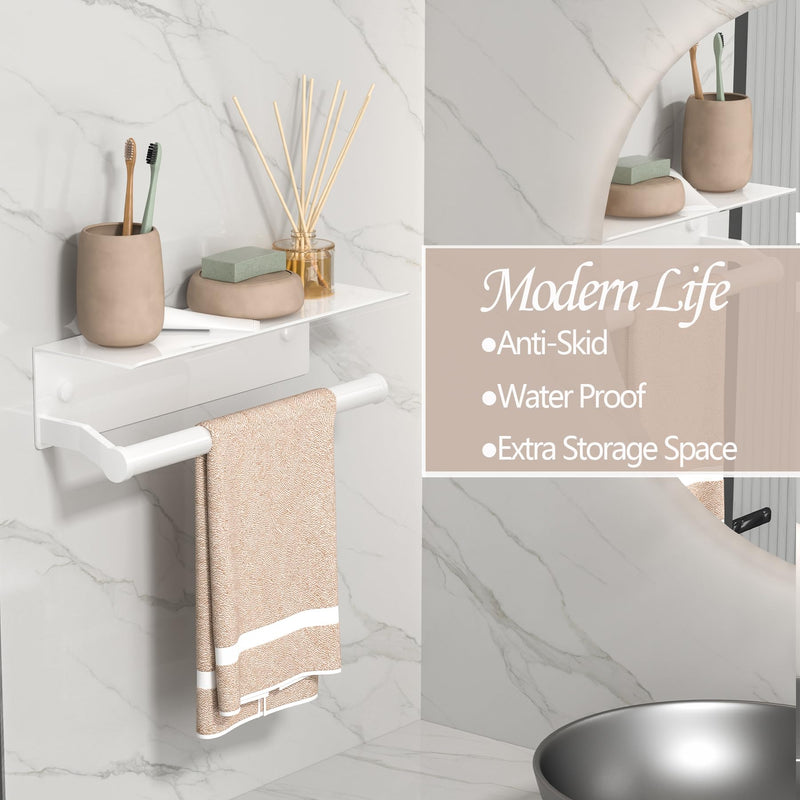 [Australia - AusPower] - Dr.DJ Toilet Paper Holder with Shelf, Paper Towel Holder for Bathroom Organizer & Storage Wall Mount, Tissue Roll Holder, RV Toilet Paper Holder with Adhesive & Screw White White a 