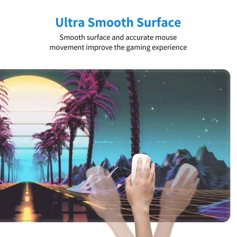 [Australia - AusPower] - Retrowave Synthwave Large Gaming Mouse Pad XL Desk Mat Long Extended Mousepad Nonslip Rubber Base Stitched Edges Office Desktop Decor Mice Pads 31.5'' X 11.8'' 