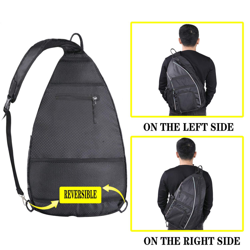 [Australia - AusPower] - LLYWCM Pickleball Bag | Sling Bags - Reversible Crossbody Sling Backpack for Pickleball Paddle, Tennis, Pickleball Racket and Travel for Women Men Black 