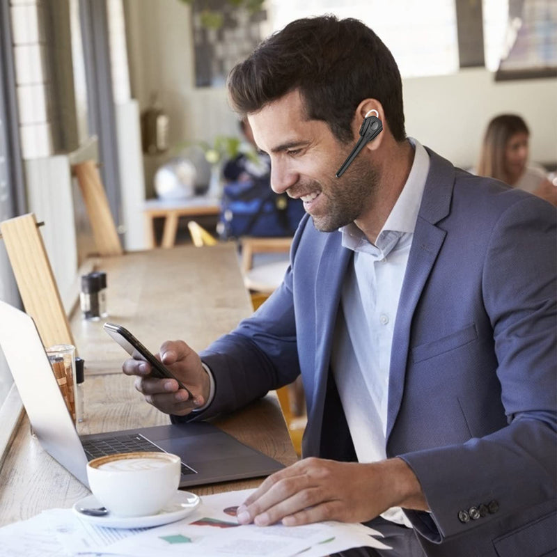 [Australia - AusPower] - OPINAY Bluetooth Headset,Wireless Ultralight V5.1 Bluetooth Earpiece,CVC8.0 HD Hands-Free Earphones with Built-in Mic,60Hrs Playtime with 500mAh Charging Case for Business/Office/Driving/Workout Black 