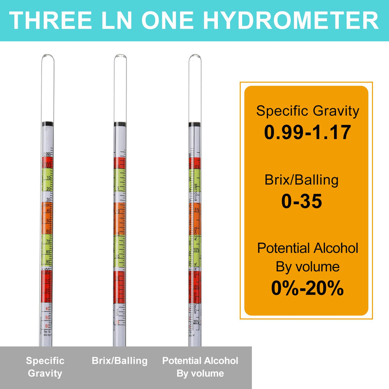 [Australia - AusPower] - Alcohol Hydrometer Alcohol Measuring Tools Hydrometer Test Jar ABV Brix and Gravity Test Kit Triple Scale Hydrometer with 250 Ml Plastic Graduated Cylinder Cleaning Brush and Cloth for Home Brewing 