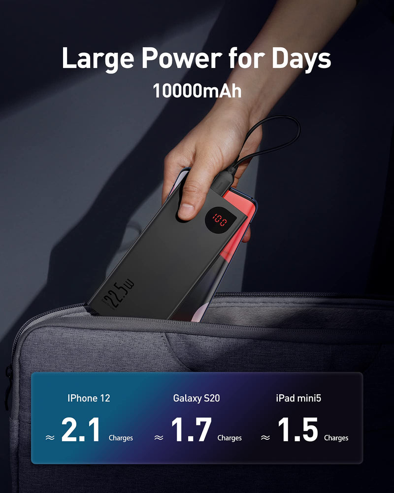 [Australia - AusPower] - Baseus Portable Charger, 22.5W PD3.0 QC4.0+ Fast Charging USB C 10000mAh Power Bank, 5 Ports Battery Pack with Smart LED Display for iPhone 12 11 Pro Samsung S21 S20 Google AirPods iPad Tablet etc black 