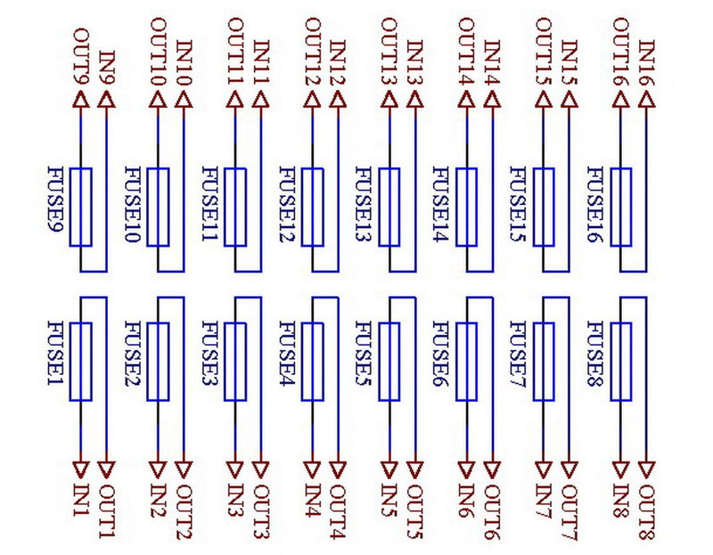 [Australia - AusPower] - Electronics-Salon 16 Channel Fuse Interface Module, Din Rail Mount, for 5x20mm Tube Fuse. 