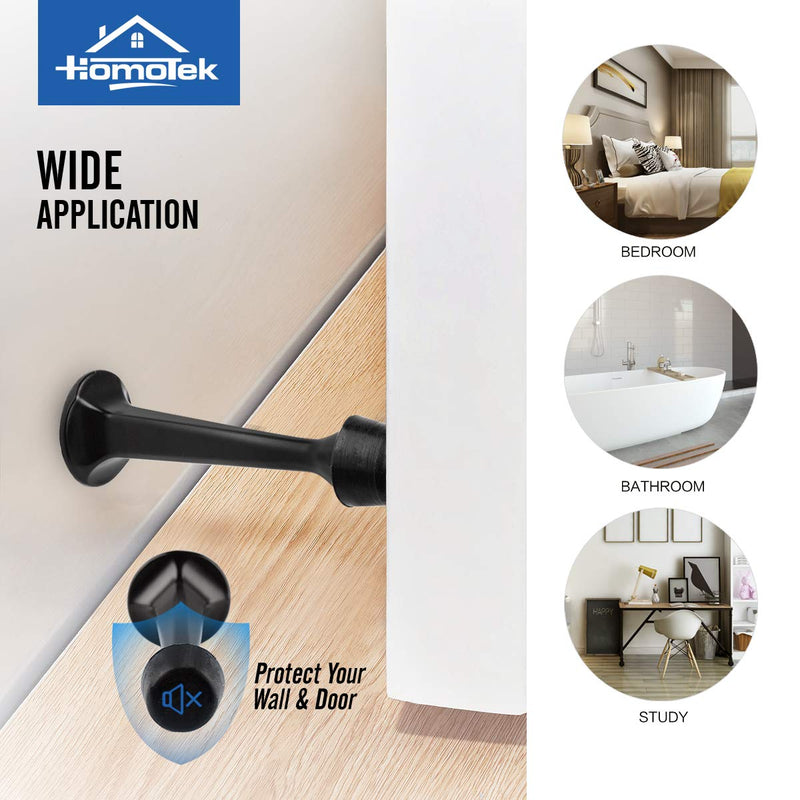 [Australia - AusPower] - HOMOTEK 12 Pack Heavy Duty Solid Rigid Door Stop with Soft Rubber Tip, Zinc Die Cast Door Stopper Protect Wall & Door, Black 12 Pack-Black 