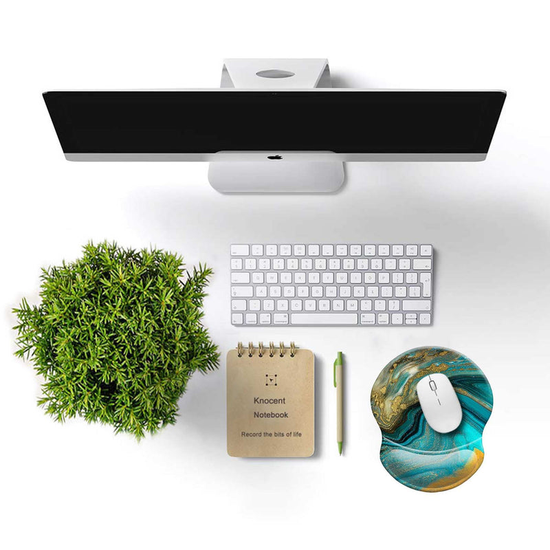 [Australia - AusPower] - Ergonomic Design Mouse Pad with Wrist Rest Support, Knocent Cute Lycra Cloth, Non-Slip PU Base Mat, Pain Relief Mousepad for Gaming & Working (Wrist Green Gold Marbling) (N7-GL53-R8G9) Wrist Green Gold Marbling 