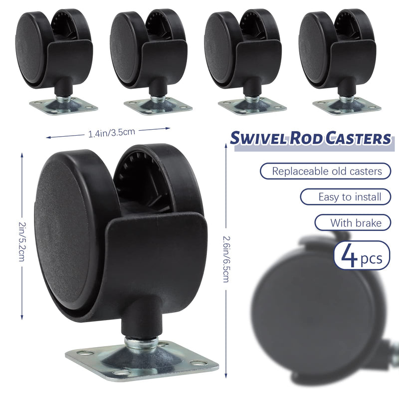 [Australia - AusPower] - Kuqqi 2 Inch Swivel Stem Caster Wheel with Locking Brakes Plastic Replacement Furniture Shelves Wheels Floor Protecting Office Chair Swivel Caster,Pack of 4 