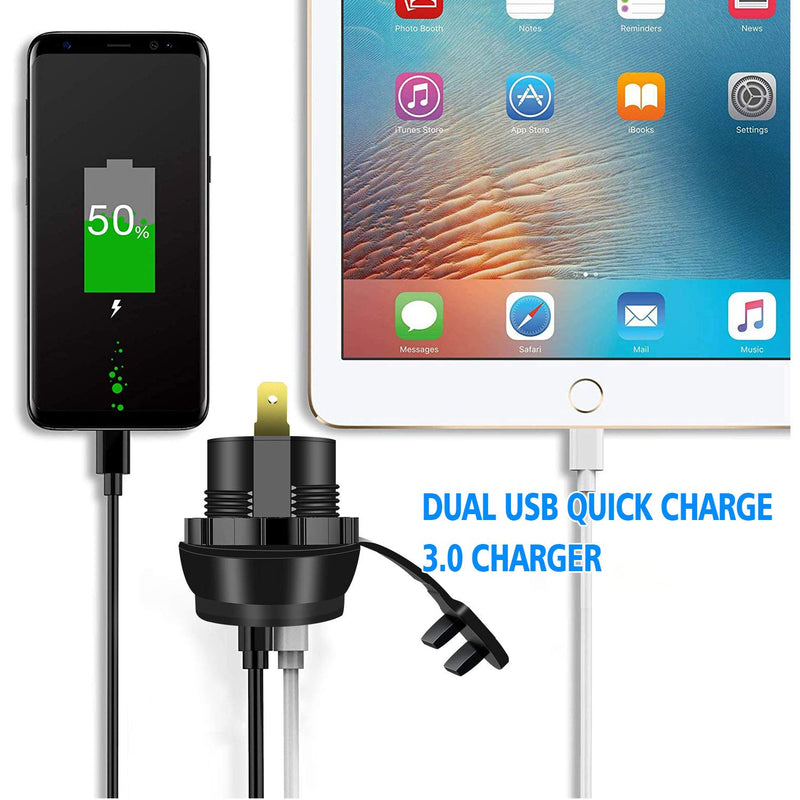 [Australia - AusPower] - Dual USB 3.0 Quick Charge with 12V LED DC Digital Display Voltmeter,Aluminum IP66 Waterproof QC3.0 Car Charger Power Adapter Outlet for Car Motorcycle Boat Marine Scooter RV Golf Cart DIY Kit 