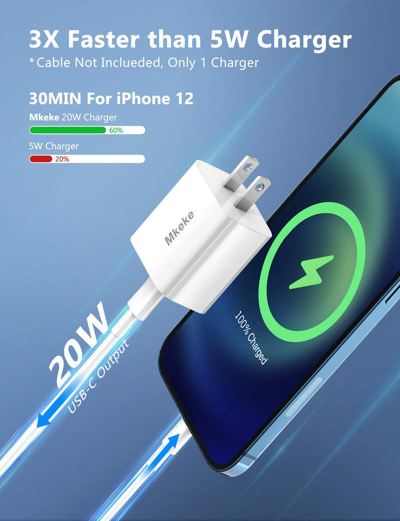 [Australia - AusPower] - 20W USB C Wall Charger Block for iPhone 13 Pro Max/iPhone 12 Pro Max Adapter, Fast Type C Charger Block for Apple iPhone 13 / iPhone 12 / iPhone 11 Power Adapter (1 Pack) 1 Pack 