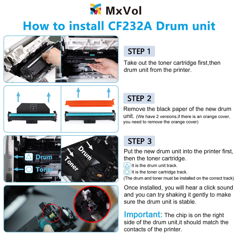 [Australia - AusPower] - MxVol Compatible Drum Unit Replacement for HP 32A CF232A Drum Yields Up to 23,000 Pages use for HP Laserjet Pro M148dw M203dw M227fdw M118dw M148fdw M227fdn Printer, 1-Pack 
