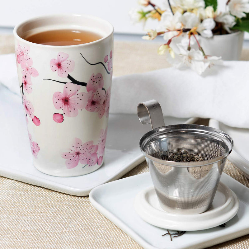 [Australia - AusPower] - Tea Forte Kati Cup Hanami, Ceramic Tea Infuser Cup with Infuser Basket and Lid for Steeping Loose Leaf Tea 