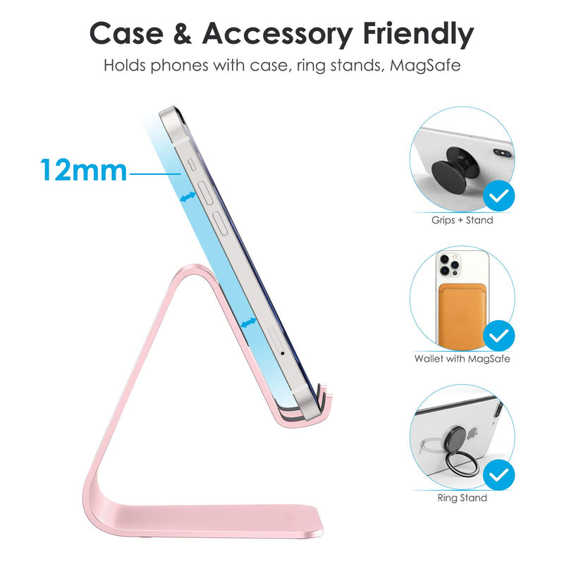 [Australia - AusPower] - Upgraded Aluminum Cell Phone Stand, OMOTON C1 Durable Cellphone Dock with Protective Pads, Smart Stand Designed for iPhone 11 Pro Max XR XS 8 Plus 7 SE, iPad Mini, Android Phones, Rose Gold 