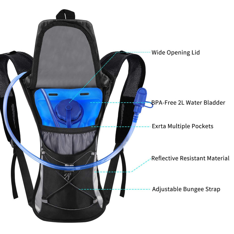 [Australia - AusPower] - KUYOU Hydration Pack with 2L Hydration Bladder Lightweight Insulation Water Rucksack Backpack Bladder Bag Cycling Bicycle Bike/Hiking Climbing Pouch Black 