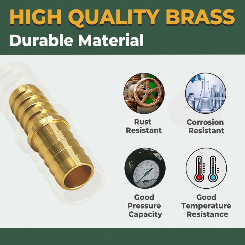 [Australia - AusPower] - LIONMAX Hose Barb Fitting 3 PCS, 5/8 Inch to 5/8 Inch Barb Hose ID, Barb Splicer Mender, Brass Barb Union Hose Fittings, with 6 Hose Clamps, for Air/Water/Fuel/Oil 