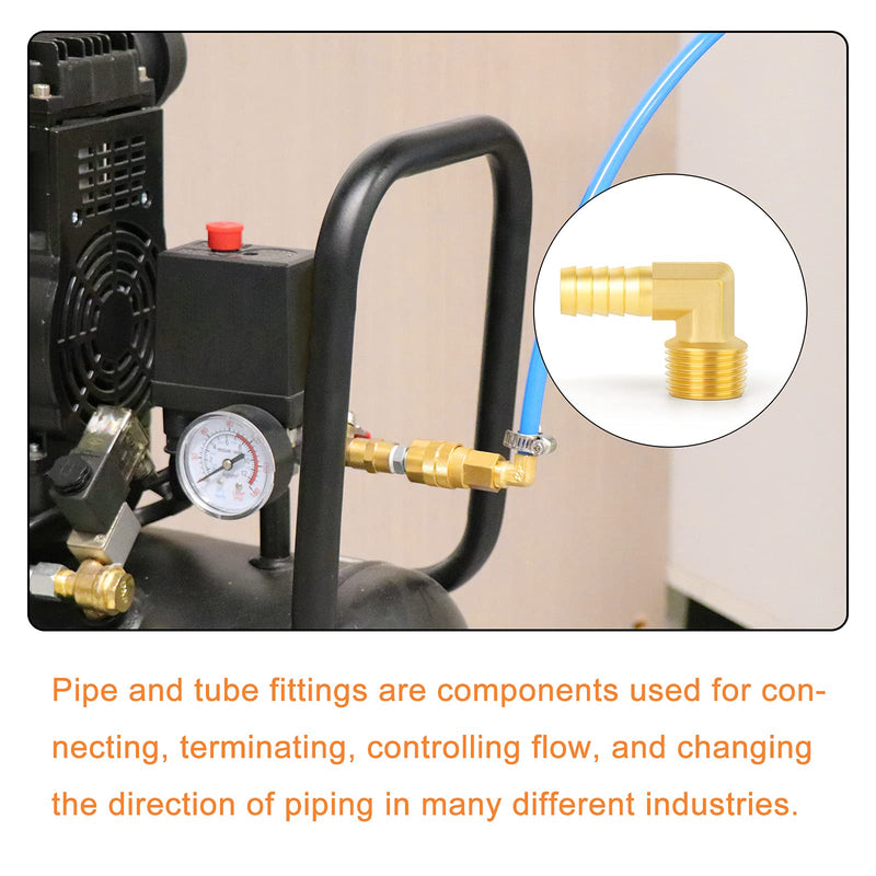 [Australia - AusPower] - GASHER 5 Pieces Brass Hose Barb Reducer 90 Degree Elbow 1/4 Inch NPT to 1/4 Inch Barb Hose ID with 5 Hose Clam, Brass Barb Reducer SPLICER Fitting Fuel/AIR/Water/Oil/Gas/WOG 1/4" NPT x 1/4" Hose Barb 