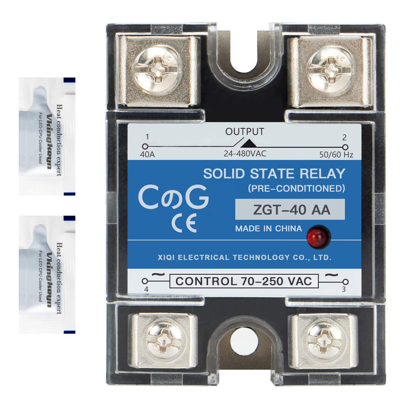 [Australia - AusPower] - CGELE Solid State Relay SSR-40AA AC to AC Input 70-250VAC to Output 24-480VAC 40A Single Phase Plastic Cover AC to AC 40A 