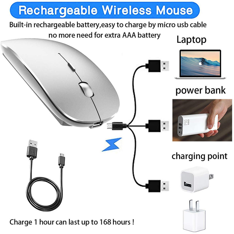 [Australia - AusPower] - Rechargeable Wireless Mouse for Mac Wireless Mouse for Laptop iMac MacBook Pro MacBook Air Desktop Computer Chromebook Windows (Silver) silver 