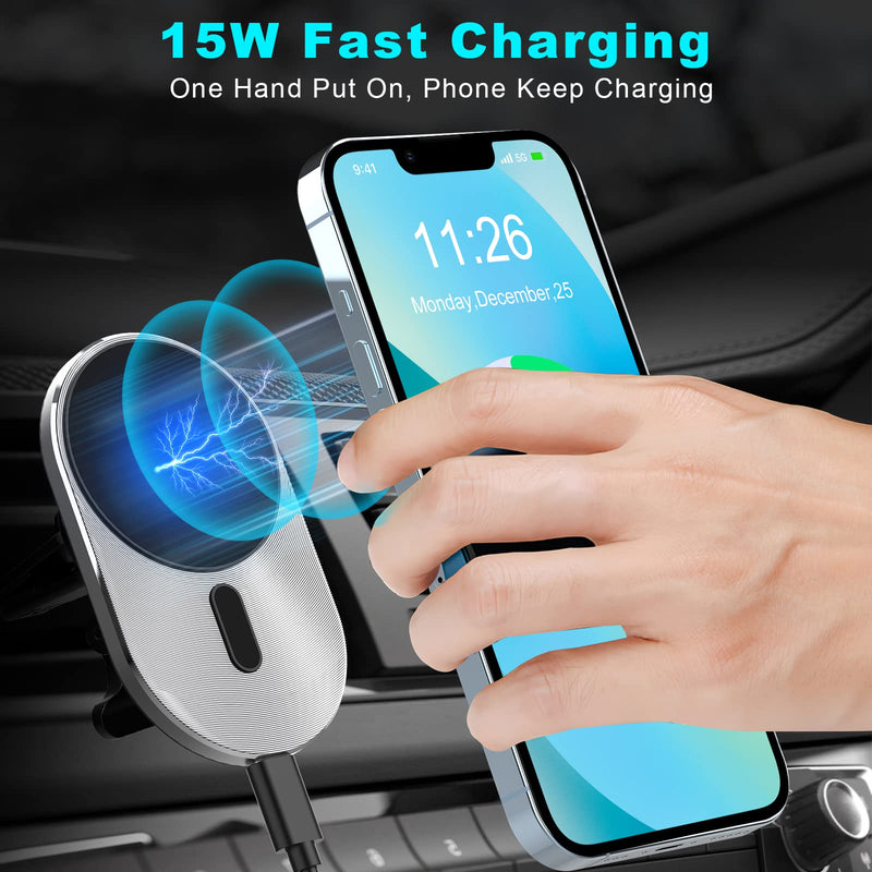 [Australia - AusPower] - Magnetic Wireless Car Charger, 15W Fast Car Charger with Stronger Magnetic Upgraded Air Vent Car Holder Mount Compatible for iPhone 13/12 Series. 